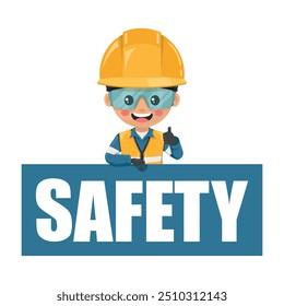 Industrial Safety Engineer with safety letters sign. Engineer with his PPE with reflective vest, blue coverall, helmet, safety glasses and gloves. Industrial safety and occupational health