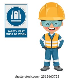 Industrial safety engineer wearing reflective vest. Wear high visibility clothing. Safety vest must be worn. Safety first. Personal protective equipment. Industrial safety and occupational health