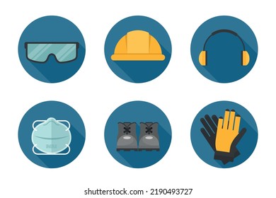 Industrial Safety And Occupational Health Icon Set. Personal Protection Equipment For The Prevention Of Occupational Risks And Accidents