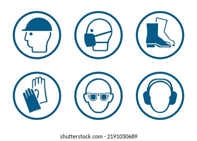 Industrial Safety And Occupational Health Icon Set. Personal Protection Equipment For The Prevention Of Occupational Risks And Accidents