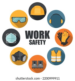 Industrial Safety And Occupational Health Icon Set. Personal Protection Equipment For The Prevention Of Occupational Risks And Accidents. Work Safety