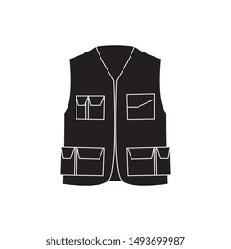 Industrial safety protection worker vest with pockets icon in black and white style. Security for industry uniform concept vector illustration isolated on white.
