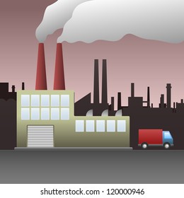Industrial Scene with Pollution smoke