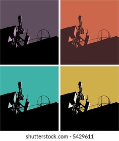 Industrieszene, gleiche Illustration in 4 verschiedenen Farben, Vektorgrafik, Pop-Art