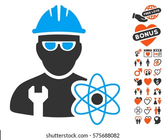 Industrial Scientist icon with bonus romantic design elements. Vector illustration style is flat iconic elements for web design, app user interfaces.