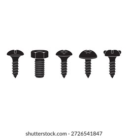 Industrial Parafuso Silhueta Vetor Set Preto E Branco Ícones Técnicos