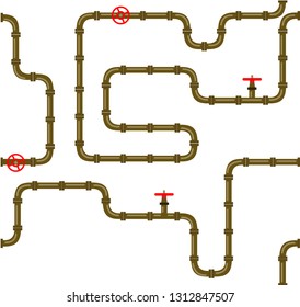industrial seamless pattern. Brown steel piping on a white background. pipes for water, gas, oil. Vector illustration in a flat style. 