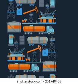 Industrial seamless pattern with oil and petrol icons. Extraction and refinery facilities.