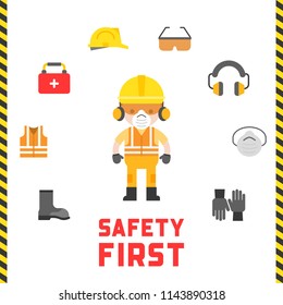 industrial security and protective equipment for worker illustration, flat design