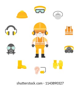 industrial security and protective equipment for worker illustration, flat design