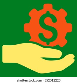 Industrial Service vector icon. Style is bicolor flat symbol, orange and yellow colors, rounded angles, green background.