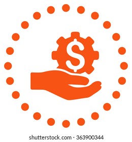 Industrial Service vector icon. Style is flat circled symbol, orange color, rounded angles, white background.