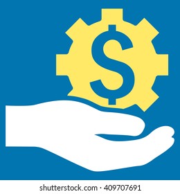 Industrial Service vector icon. Style is bicolor flat symbol, yellow and white colors, blue background.