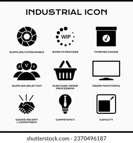 diseño gráfico del logotipo del icono de la herramienta de conjunto industrial en eps vector blackcwhite bw. Varios formatos de silueta para su presentación de negocios en cualquier teoría. símbolo para el proceso de ilustración de la industria de ideas