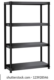 Industrial shelving unit with four shelves. Vector illustration.