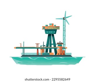 Industrial ship sailing on blue nautical waves isolated