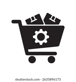 Industrial Shopping Cart Icon with Gear and Tools – E-commerce Technology Vector