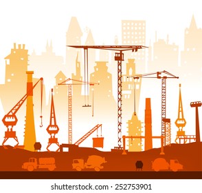 Industrial site with factory and cranes