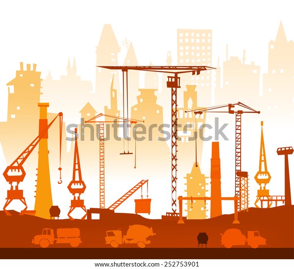 Industrial site with factory
and cranes