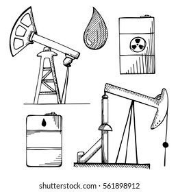 Industrial sketch icons. Industrial objects isolated on white background. Vector illustration.