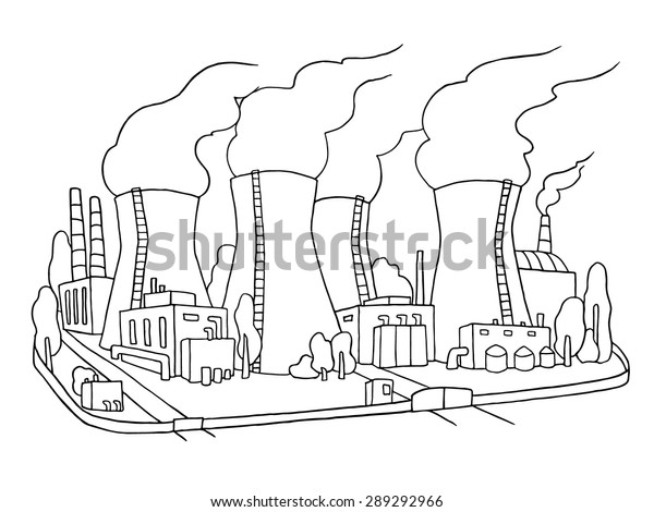 Industrial Sketch Nuclear Power Station Doodle Stock Vector (Royalty ...