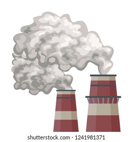 Industrial smoke from chimney isolated on white background. Vector illustration in flat style.