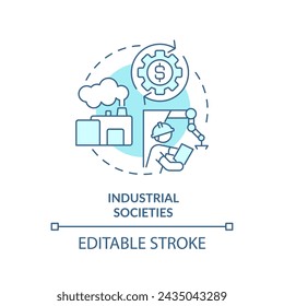 Industrial societies soft blue concept icon. Use of technology and machinery. Economic development. Round shape line illustration. Abstract idea. Graphic design. Easy to use in article