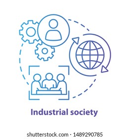 Industrial Society Blue Concept Icon. Mass Production Technology Idea Thin Line Illustration. Labor Industrialization. Technological Innovation. Vector Isolated Outline Drawing. Editable Stroke