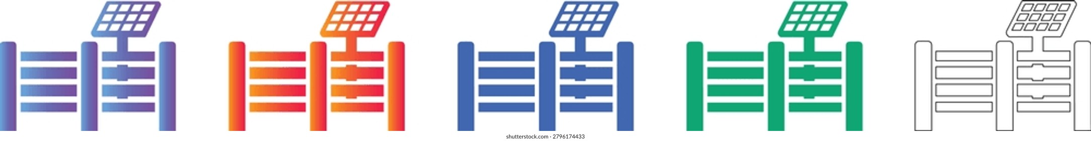 Industrial Solar Powered Barrier Icon Set vol 1260