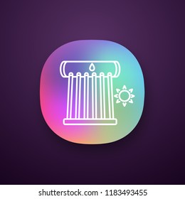 Industrial solar water heater app icon. Solar collector tubes and water tank. Eco water heating system. UI/UX user interface. Web or mobile application. Vector isolated illustration