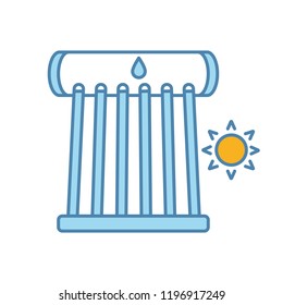 Industrial Solar Water Heater Color Icon. Solar Collector Tubes And Water Tank. Eco Water Heating System. Isolated Vector Illustration