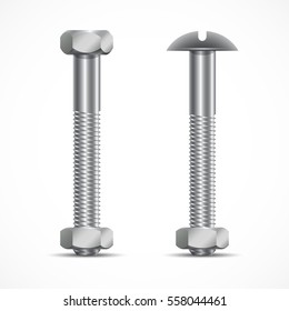 Industrial steel bolt, screw and nut. Hex head screw on a white background.