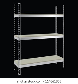 Industrial Steel Shelving With Wooden Shelves. Vector Illustration.