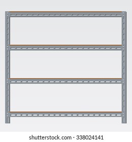 Industrial Steel Shelving With Wooden Shelves. Vector Illustration.