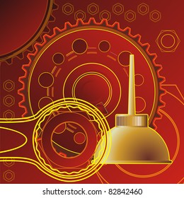 industrial still life — gears, oiler, tools symbols of repair