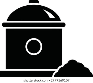 Industrial storage silo container icon with heap of material vector graphic