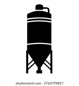 Industrial Storage Silo Silhouette Vector Illustration for Agriculture Grain Elevator Factory Container Bulk Material Handling Processing Plant Design Icon