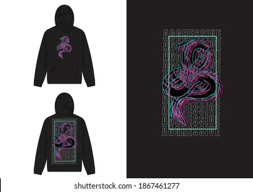 Industrial Streetwear Hoodie, Aggressive, Illustration of Dragon