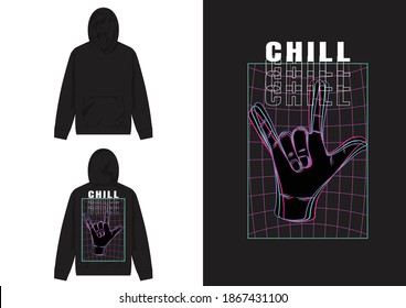 Industrial Streetwear Hoodie, Chill, Illustration of Hand Chilling
