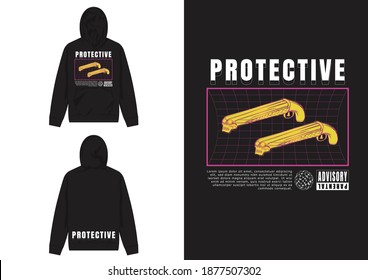 Industrial Streetwear Hoodie, Protective, Illustration of Dual Skull Crasher