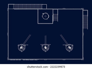Industrial structure refinery equipment valves and pipelines 2d plan view illustration line vector eps10 blueprint