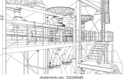Industrial structure refinery valves and pipelines 3d illustration eps10 vector