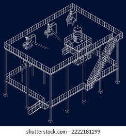 Industrial structure and stairs and refinery equipment 3d illustration isometric blueprint eps10