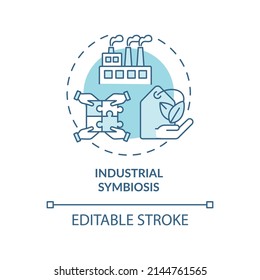 Industrial Symbiosis Turquoise Concept Icon. Eco Friendly Manufacturing Technology Abstract Idea Thin Line Illustration. Isolated Outline Drawing. Editable Stroke. Arial, Myriad Pro-Bold Fonts Used