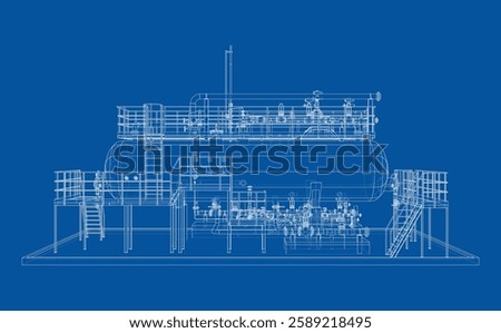 Industrial tank with valves. Vector rendering of 3d. Wire-frame style. 3D Illustration