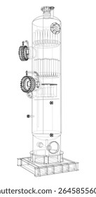 Industrial tank. Vector rendering of 3d. Wire-frame style. The layers of visible and invisible lines are separated. 3D Illustration