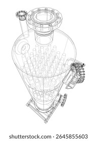 Industrial tank. Vector rendering of 3d. Wire-frame style. The layers of visible and invisible lines are separated. 3D Illustration