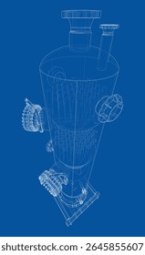 Industrial tank. Vector rendering of 3d. Wire-frame style. The layers of visible and invisible lines are separated. 3D Illustration
