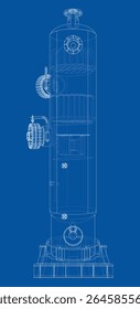 Tanque de Industrial. Vector de renderizado 3D. Estilo de marco de alambre. Las capas de líneas visibles e invisibles están separadas. Ilustración 3D