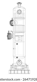 Industrial tank. Vector rendering of 3d. Wire-frame style. The layers of visible and invisible lines are separated. 3D Illustration
